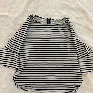 Green Envelope Black/White Striped Blouse Size Large